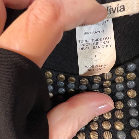 ALICE + OLIVIA Size M Little Black Dress with Studs on Neckline. Condition good! - Picture 5 of 5